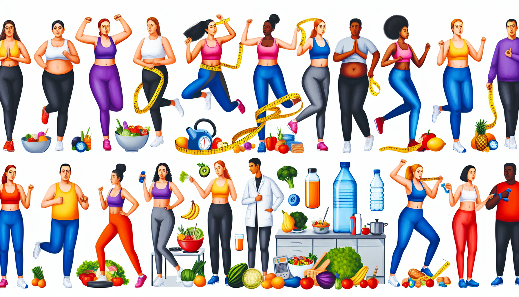 gesunde rezepte: schlüssel zum abnehmen und wohlbefinden 3 eine darstellung von gesundheit und wohlbefinden wã¤hrend des gewichtsverlusts. zeigen sie eine vielfã¤ltige gruppe von menschen unterschiedlicher abstammung, wie kaukasier, hispanics, afrikaner, menschen aus dem nahen osten und sã¼dasien, die gesunde aktivitã¤ten wie joggen, yoga und das zubereiten nahrhafter mahlzeiten ausã¼ben. illustrieren sie ihre positiven emotionen und ihr gefã¼hl der erfã¼llung. fã¼gen sie symbole fã¼r gesundheit hinzu, wie frã¼chte, gemã¼se, hydration und maãŸbã¤nder, um kontrollierte portionen zu kennzeichnen. der schauplatz kann eine kombination aus innen- und auãŸenaktivitã¤ten sein, die ein gleichgewicht zwischen bewegung und ernã¤hrung suggeriert.
