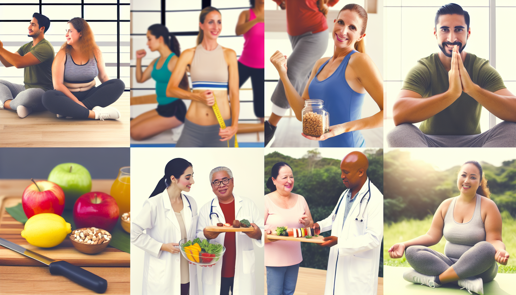langfristiger abnehmerfolg: strategien für nachhaltige erfolge 2 eine ausgewogene darstellung von gesundheit und wellness wã¤hrend des gewichtsverlustprozesses. stellen sie sich eine szene vor, in der vielfã¤ltige personen an verschiedenen aktivitã¤ten teilnehmen, die ein gesundes leben und gewichtsverlust fã¶rdern. es kã¶nnten menschen hispanischer, kaukasischer und sã¼dasiatischer abstammung, sowohl mã¤nner als auch frauen, zu sehen sein, die kã¶rperliche aktivitã¤ten wie joggen oder yoga ausã¼ben, ausgewogene mahlzeiten zubereiten oder anleitung von gesundheitsfachleuten erhalten. stellen sie sich eine warme, unterstã¼tzende atmosphã¤re vor, in der jeder entschlossenheit und positivitã¤t zeigt. bitte fã¼gen sie keinen text, keine beschriftungen oder logos hinzu.
