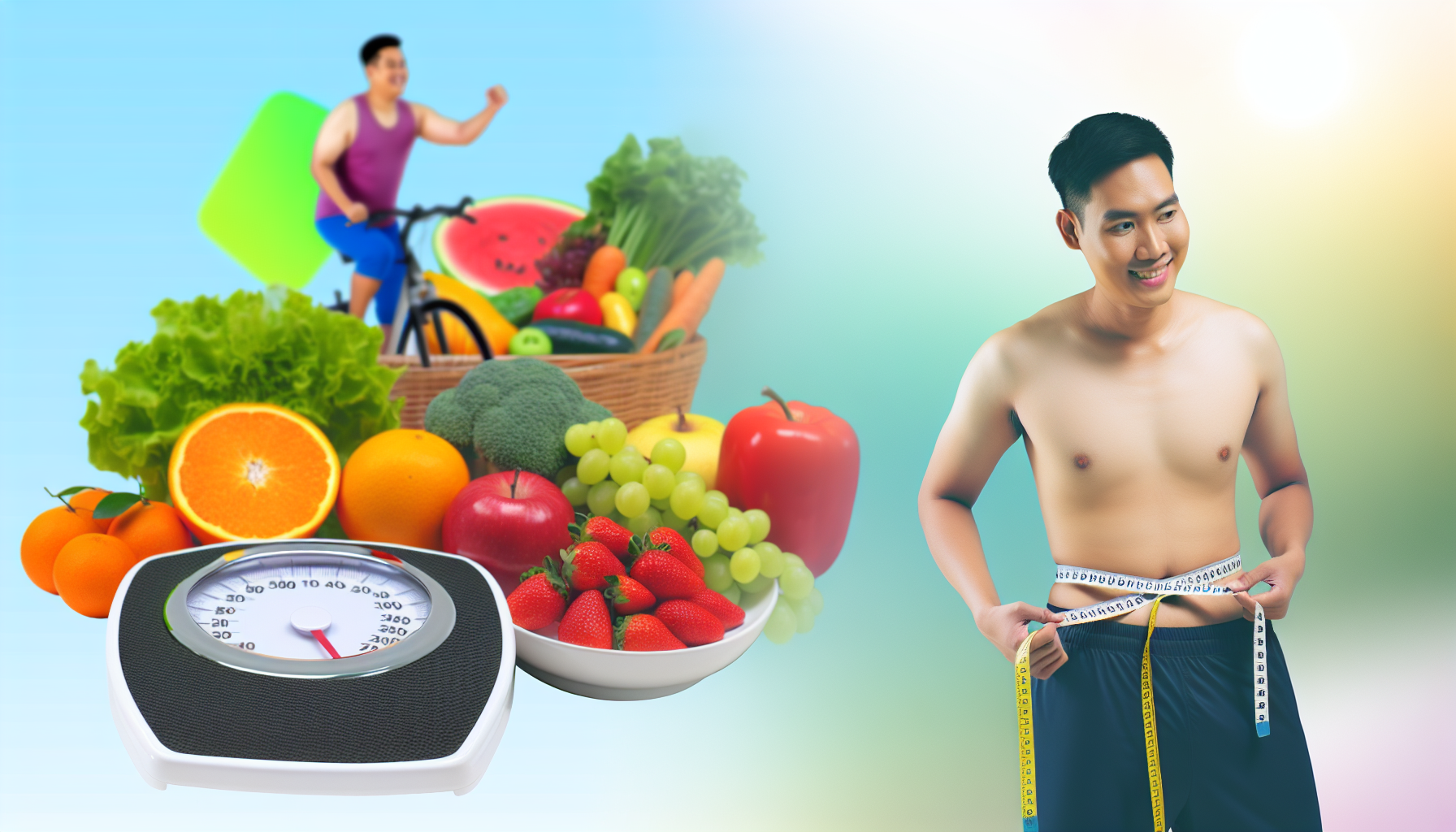 hypnose für gewichtsreduktion: grundlagen und techniken 2 eine visuelle darstellung von gesundheit und wohlbefinden wã¤hrend des gewichtsverlusts. dies wã¼rde eine abbildung einer ausgewogenen ernã¤hrung mit bunten frã¼chten und gemã¼se, mageren proteinen und vollkornprodukten umfassen. in einem anderen teil des bildes kã¶nnte eine person, ein asiatischer mann, gezeigt werden, der einen aktiven lebensstil pflegt, indem er eine art von sport wie radfahren oder laufen ausã¼bt und dabei glã¼cklich und energiegeladen aussieht. vielleicht kã¶nnte auch ein bild einer waage enthalten sein, die ein gesundes gewicht anzeigt, sowie ein maãŸband, das um eine schlanke taille gewickelt ist, um den gewichtsverlust zu symbolisieren. die allgemeine stimmung des bildes sollte hoffnungsvoll und positiv sein und die mã¶glichkeiten veranschaulichen, gesundheit und wohlbefinden durch kluge entscheidungen und konsequente anstrengungen zu erreichen.