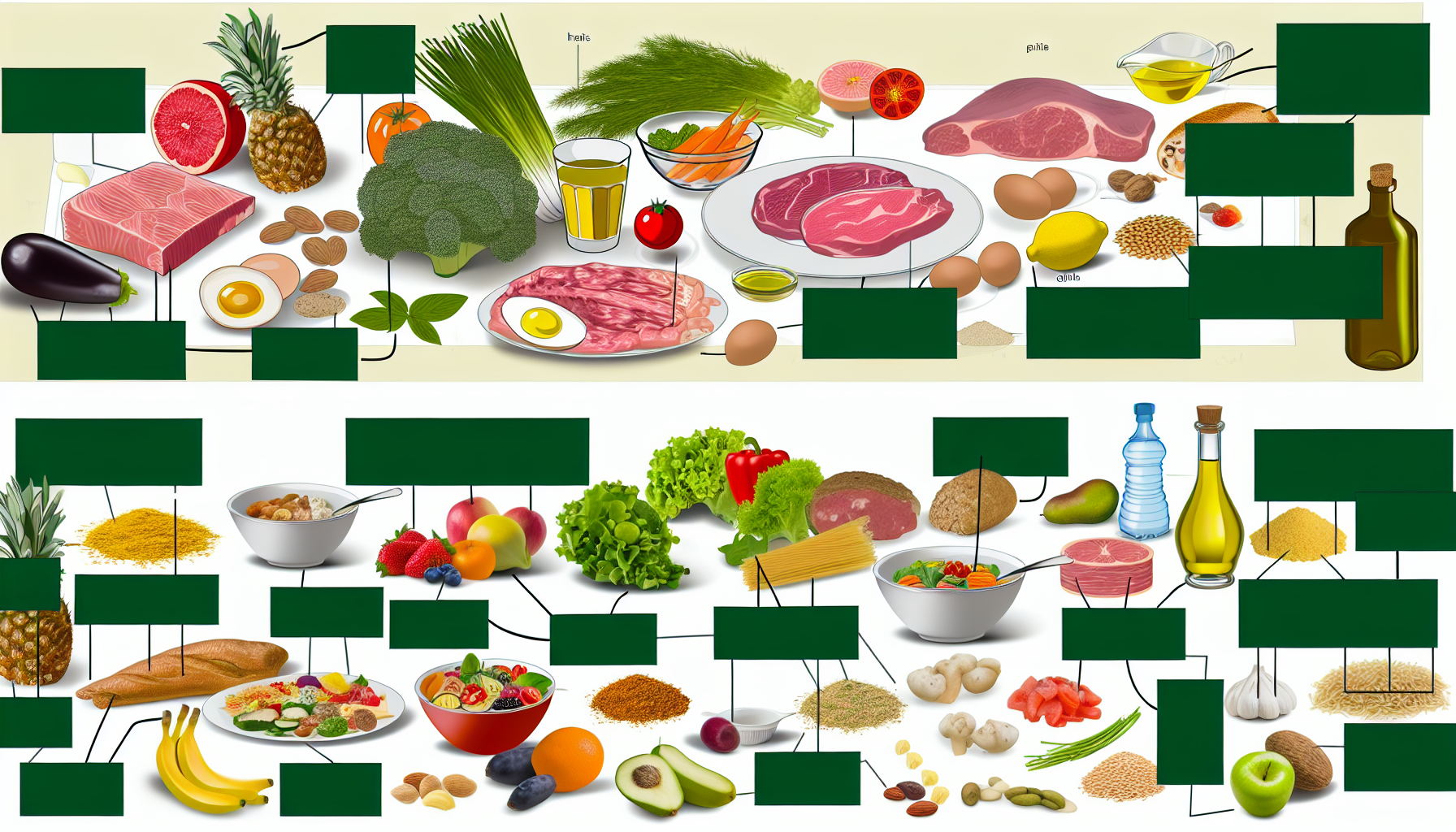 vegetarische diäten: arten, vorteile und rezepte 2 eine visuelle darstellung verschiedener diã¤tarten. auf der linken seite eine anzeige von kohlenhydratarmen lebensmitteln wie fleisch, eiern und blattgemã¼se. in der mitte eine mediterrane diã¤t mit frã¼chten, gemã¼se, pasta und olivenã¶l. auf der rechten seite vegetarische lebensmittel wie frã¼chte, getreide, hã¼lsenfrã¼chte und milchprodukte. fã¼gen sie anmerkungen oder beschriftungen fã¼r jede diã¤tart hinzu.