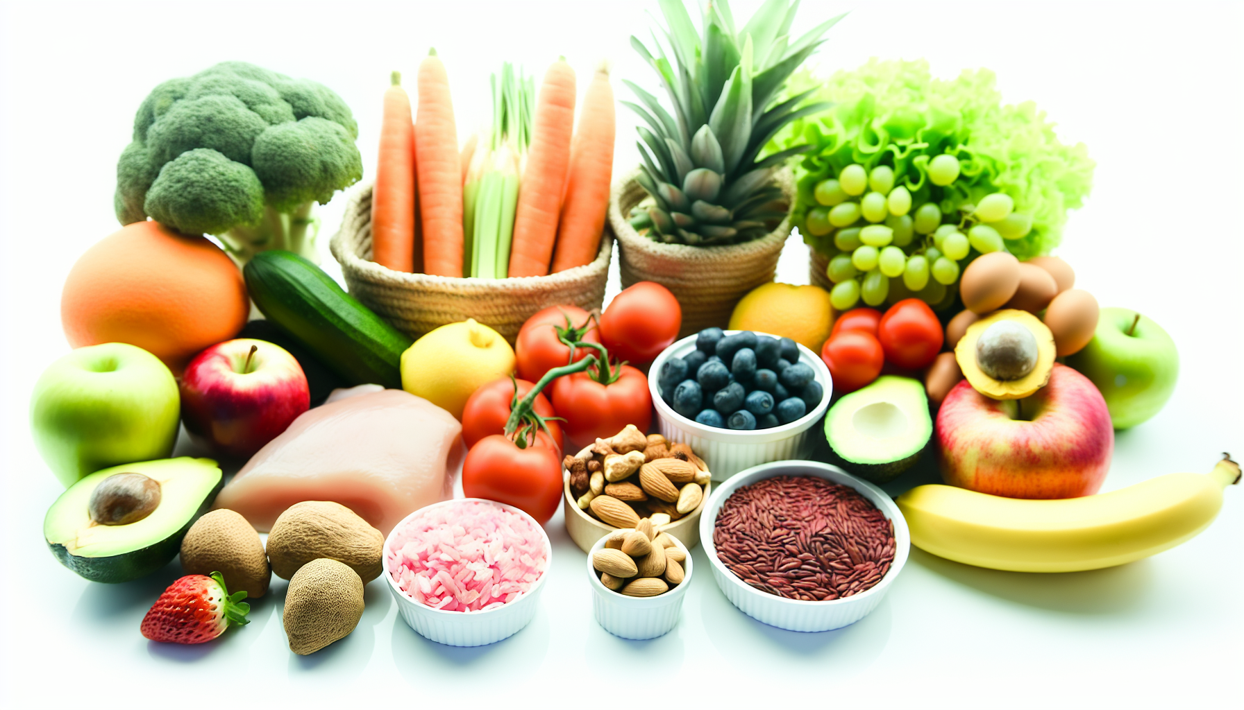 intermittierendes fasten: grundlagen, protokolle und wirkung 2 ein bild, das eine vielzahl gesunder lebensmittel zeigt, die typischerweise in einer ausgewogenen ernã¤hrung verwendet werden. dazu kã¶nnen frische obst- und gemã¼sesorten in verschiedenen farben und ausfã¼hrungen gehã¶ren, magere proteine wie hã¤hnchen oder fisch, vollkornprodukte wie brauner reis oder haferflocken sowie gesunde fette aus quellen wie avocado oder nã¼ssen. ordnen sie sie auf eine optisch ansprechende weise an, die die vielfalt und fã¼lle nahrhafter lebensmittel betont, die fã¼r eine ausgewogene ernã¤hrung zur verfã¼gung stehen.